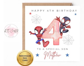 Personalised Spiderman Birthday Card, Superhero Birthday Card | Custom Name Card for Son, daughter, grandson, nephew |Spidey Inspired Card