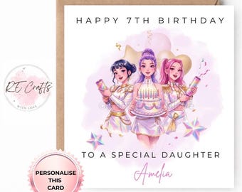 Personalised Kpop Birthday Card for Daughter, Granddaughter, neice, sister, friend | K-Pop Girl Group 7th Birthday Card | Custom Name k-Pop