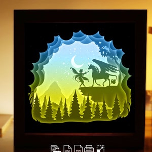 Unicorn fairy tale paper light box template, shadow box template, shadow box art, Cutting Cricut, Layered svg file DIY  #147