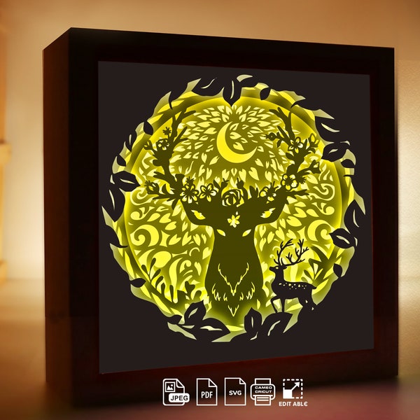 Deer spirit paper light box template, shadow box template, shadow box art, Cutting Cricut, Layered svg file DIY #97 Deer spirit paper light box template, shadow box template, shadow box art, Cutting Cricut, Layered svg file DIY #97