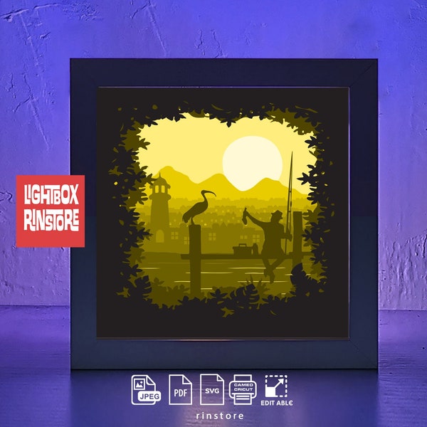 Fishing 3d paper light box template, shadow box template, shadow box art, Cutting Cricut, Layered svg file DIY #226 Fishing 3d paper light box template, shadow box template, shadow box art, Cutting Cricut, Layered svg file DIY #226
