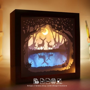 Plantilla de caja de luz de papel con espíritu de ciervo, plantilla de caja de sombra, arte de caja de sombra, corte Cricut, archivo svg en capas DIY n.° 17