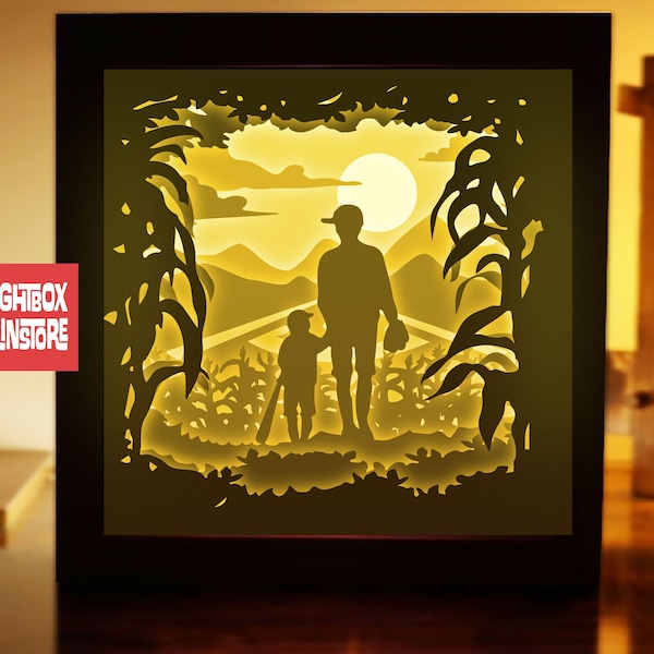 Father and son play baseball. Gifts Father's day, Paper Cut Light box , shadow box svg, light box svg, die cut, #227