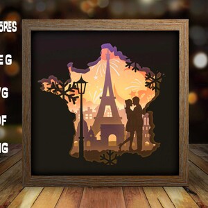 Plantilla de caja de luz de papel Love in France Paris, plantilla de caja de sombra, arte de caja de sombra, corte Cricut, regalo de San Valentín n.° 49