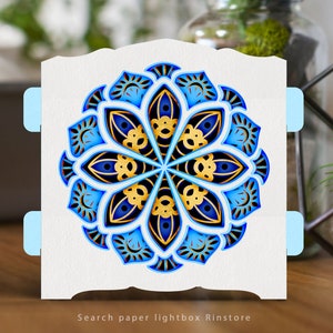 Modello di biglietto pop-up con mandala di loto, biglietti di auguri light box svg, file SVG per cricut e file tagliati al laser, taglio a mano #280
