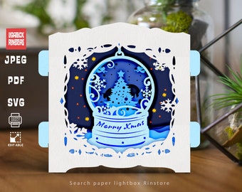 Christmas tree in Snow Globe pop up card SVG Template, 3D Pop Up Card, Greeting Pop Up Card,Christmas Card, Paper cut Template  #301