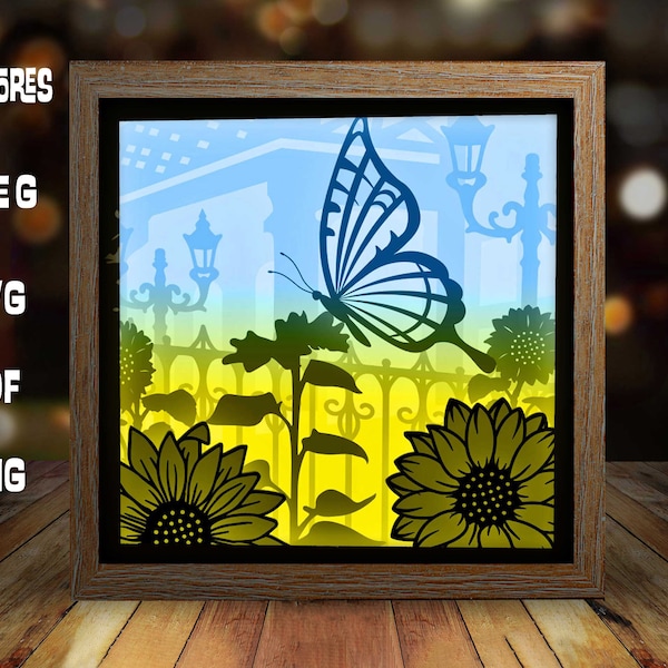 Butterfly and Sunflower, Paper Cut Light Box Template, shadow box svg, light box svg, Cricut svg file, Frame cut #231 Butterfly and Sunflower, Paper Cut Light Box Template, shadow box svg, light box svg, Cricut svg file, Frame cut #231