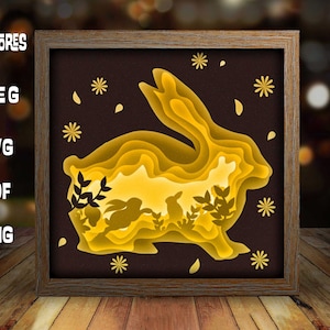 Lapin mignon, modèle de boîte à lumière en papier découpé de lapin, boîte d'ombre de Pâques, svg de boîte d'ombre, boîte à lumière svg, découpé, svg Cricut, cadre coupé #154