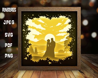 Wedding gifts paper light box template, shadow box template, shadow box art, Cutting Cricut, Valentine’s Day gift  #230