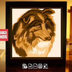 Shetland Sheep Hund Papier Licht Box Vorlage, Schattenbox Vorlage, Schattenbox Kunst, Schneiden Cricut, Layered svg Datei DIY #242
