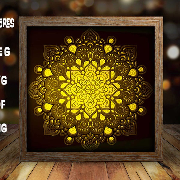 Mandala 3d paper light box template, shadow box template, shadow box art, Cutting Cricut, Layered svg file DIY #141