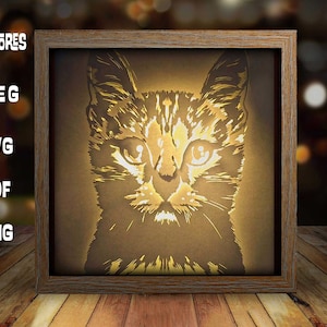 Plantilla de caja de luz de papel con forma de gato, plantilla de caja de sombra, arte de caja de sombra, Cricut de corte, archivo svg en capas DIY n.° 82