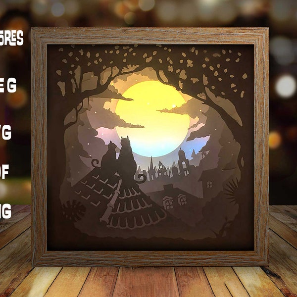 Moon Cats Paper Cut Light Box Template ,3D shadow box svg, light box svg, die cut, Cricut svg, Shadow Paper cut #8