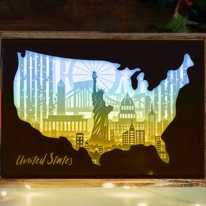 Stati Uniti 3D Paper Cut Light Box Template, shadow box svg, light box svg, fustellato, Cricut svg, Shadow Paper cut, Frame cut #151