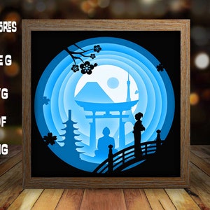 Japan Kultur, Papierschnitt Licht Box Vorlage, Schatten Box svg, light Box svg, Cricut svg, Schatten Papierschnitt, Rahmenschnitt #139