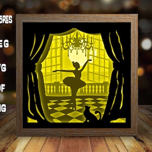 Plantilla de caja de luz de papel de bailarina de ballet, plantilla de caja de sombra, arte de caja de sombra, corte Cricut, archivo svg en capas DIY n.° 222
