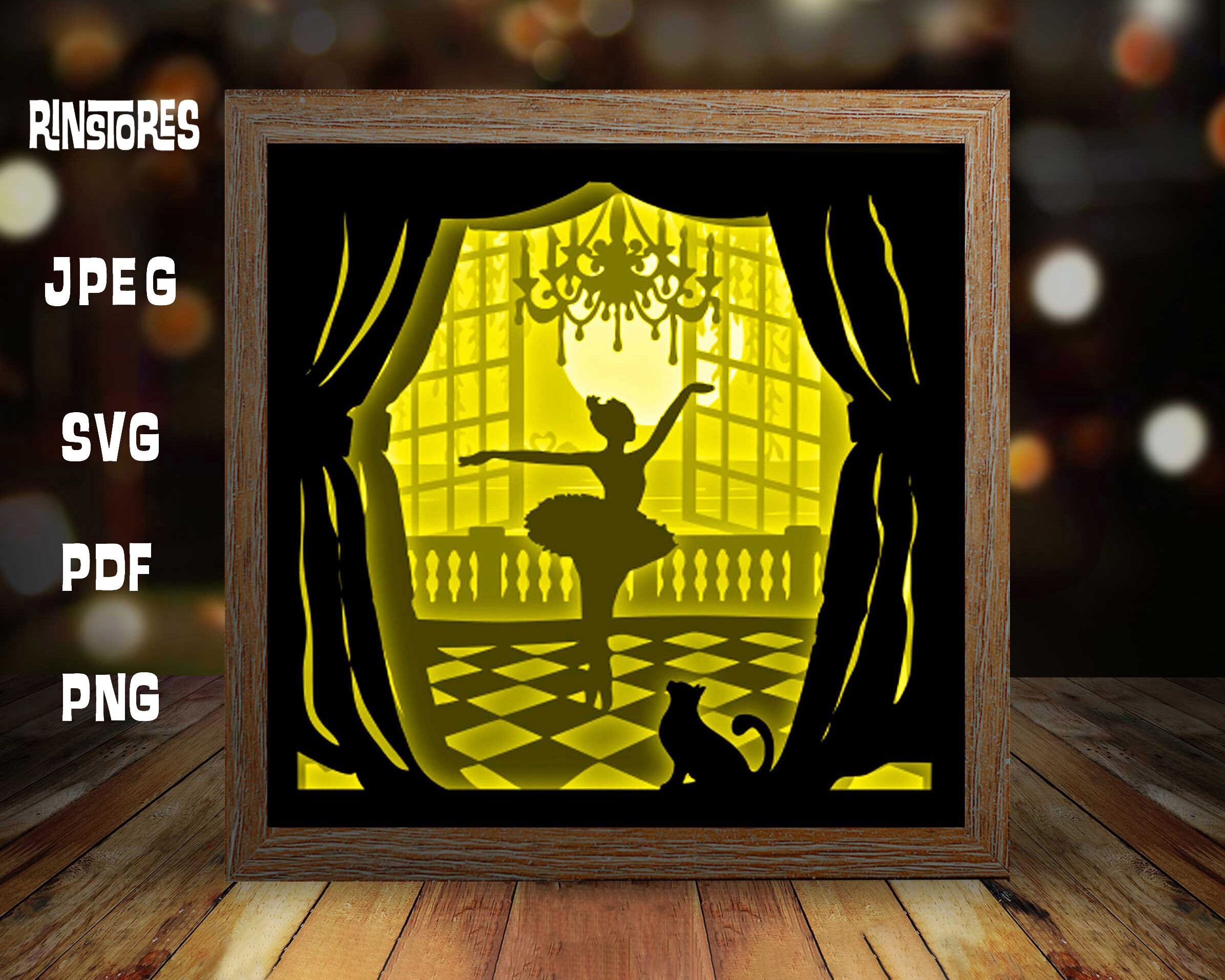 Vector Ballet Box Ballet Dancer Paper Light Box Template: DIY Shadow Box Art (SVG, PDF ...