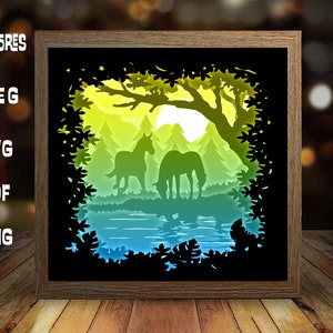 Paard geest papier lichtbak sjabloon, schaduwdoos sjabloon, schaduwdoos kunst, snijden Cricut, gelaagde svg-bestand DIY #308