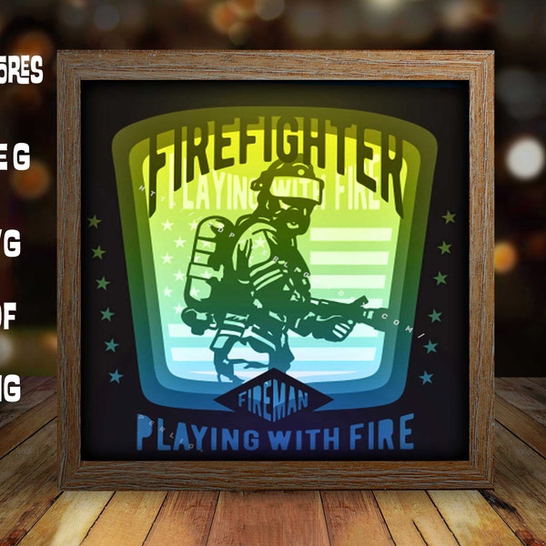 Fireman paper light box template, shadow box template, shadow box art, Cutting Cricut, Layered svg file DIY  #174