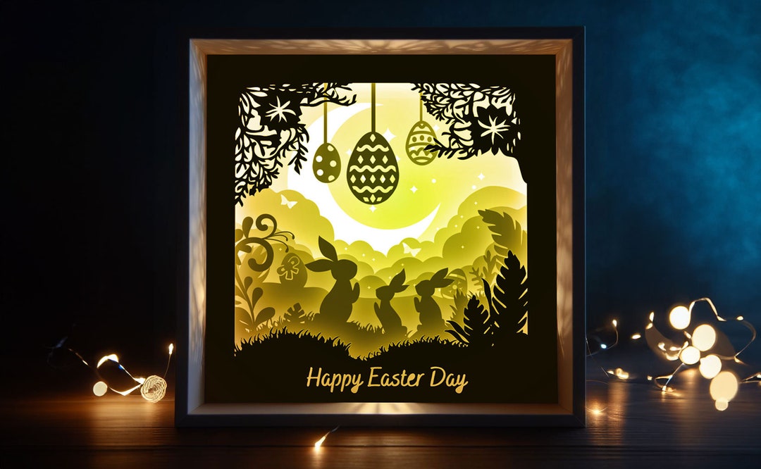 Easter Bunny Shadow Box SVG: Paper Cut Lightbox Template (digital Files ...