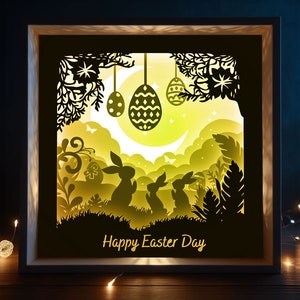 Scatola delle ombre di Pasqua, simpatico coniglietto, modello di scatola luminosa in carta tagliata, scatola delle ombre in formato svg, scatola luminosa in formato svg, fustellato, Cricut in formato svg, cornice tagliata #310