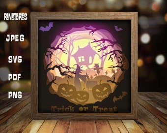 Halloween paper light box template, svg files for cricut, shadow box art, Cutting Cricut, Layered svg file DIY  #170