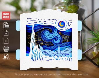 Starry night 3D Pop Up Card Template, SVG  3D Pop Up Card, Greeting Pop Up Card,Christmas Card, Paper cut Template, 3D Pop Up DIY  #255