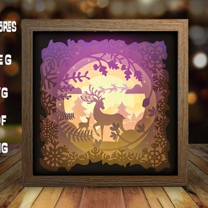 Hirsch Weihnachten Papier Light Box Vorlage: Schattenbox (SVG, PDF)