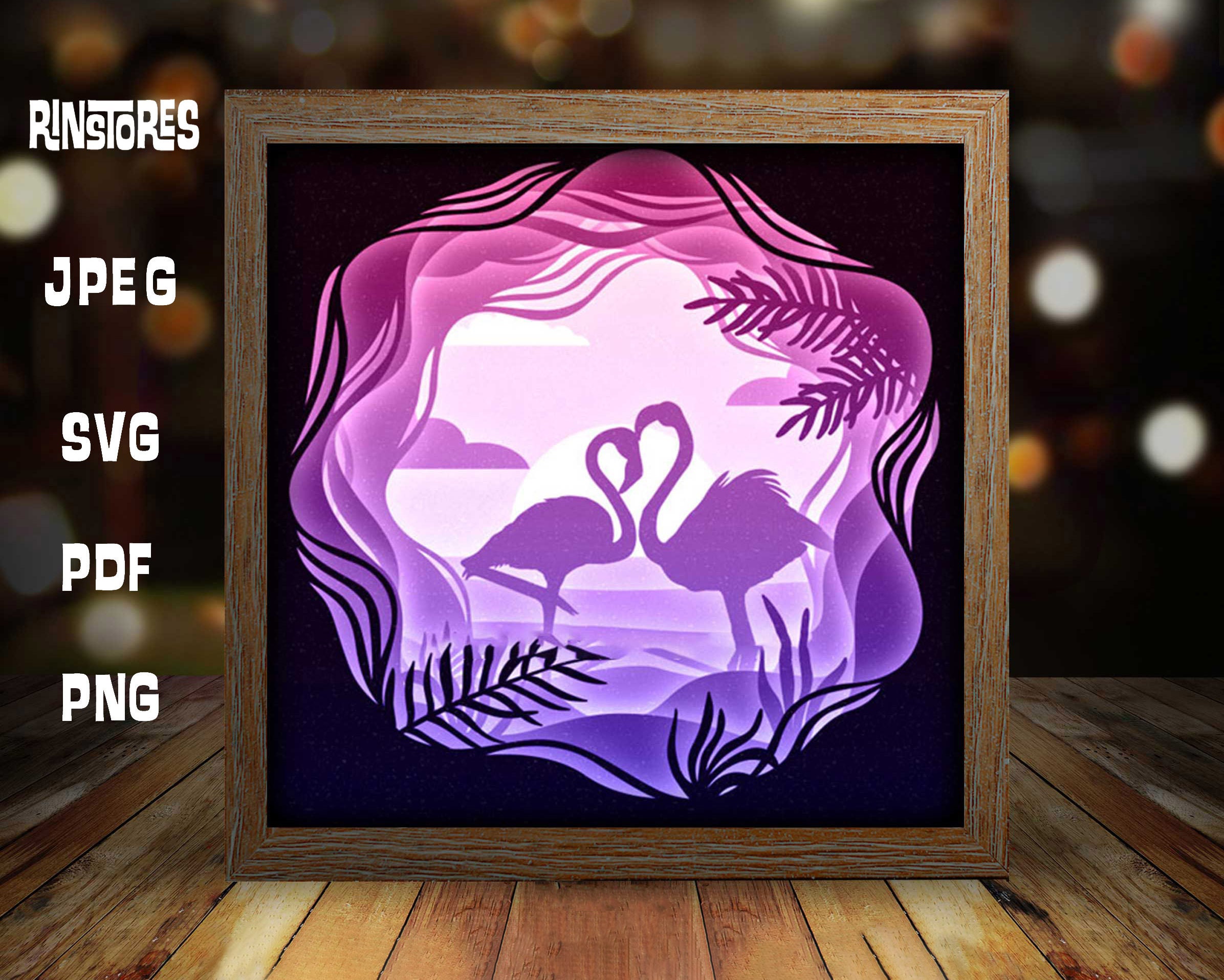 Flamingo 3d paper light box template, shadow box template, shadow box art, Cutting Cricut, Valentine’s Day gift  #152