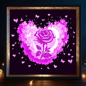 Roze bloem, huwelijkscadeaus papieren lichtbaksjabloon, schaduwdoossjabloon, schaduwdooskunst, snijcricut, Valentijnsdagcadeaus #326
