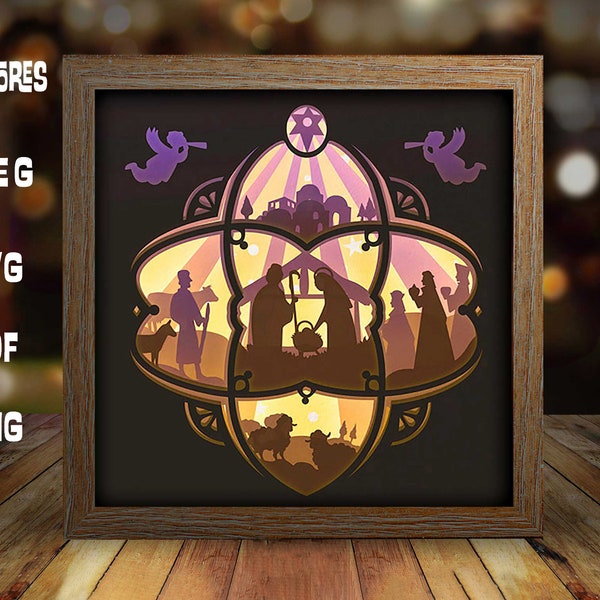 Jesus Born paper light box template, shadow box template, shadow box art, Cutting Cricut, Layered svg file DIY #83