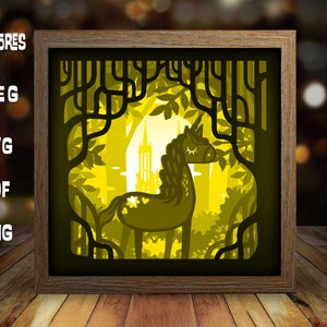 Unicorn Fairy tail Paper Cut Lightbox Template ,  shadow box template, shadow box art, Cutting Cricut, Layered svg file DIY  #236