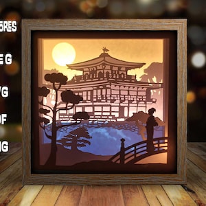 Japan 3D-papieren lichtbaksjabloon, schaduwboxsjabloon, schaduwboxkunst, snijcricut, gelaagde svg-bestand DIY #76