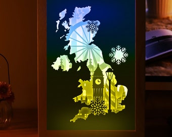 England - London paper light box template, shadow box template, shadow box art, Cutting Cricut, Layered svg file DIY  #185