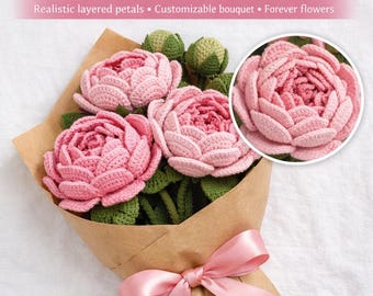 Crochet Flower Bouquet Peony Bloom Pattern PDF | Realistic Flower Amigurumi