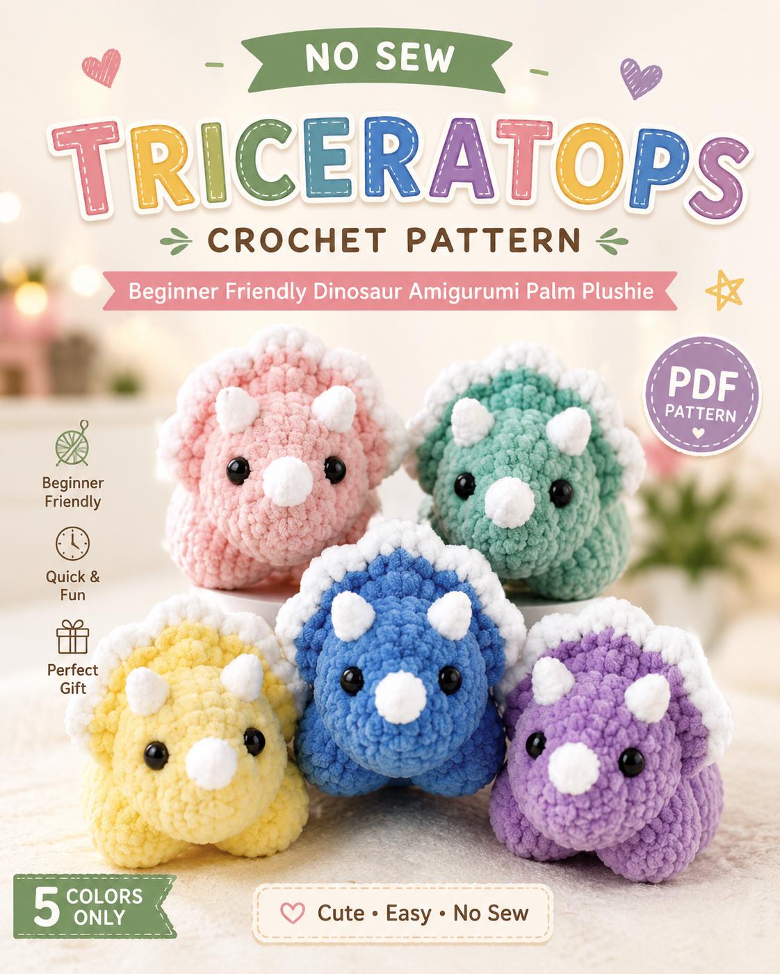 30 Triceratops Crochet Patterns for Dino Lovers, Nursery Decor, and Handmade Gifts 31 No-Sew Beginner Triceratops Crochet Pattern