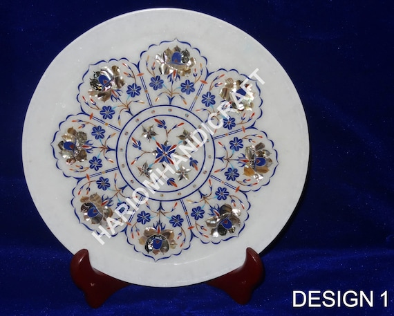 Marble Plate Mughal Inlay Work Pietra Dura Handmade Crafts Home Decor and Gift