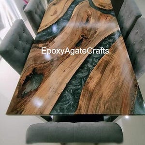 Green Epoxy Resin Center Dining Table Natural Acacia Wooden Live Edge Walnut Office Meeting Desk Housewarming Decors