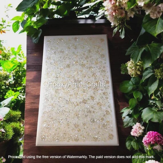 Handmade White Marble Table Top: Mother of Pearl Inlay, Floral Marquetry