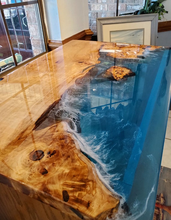 Epoxy Resin Top Ocean Counter Dining Table handmade Furniture, Resin River  Decor
