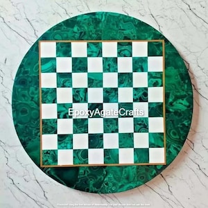 12&quot; Round Malachite Stone Chess Board with 2&quot; Chess Pieces Handmade Malachite Gemstone Chess Set Father&#39;s Day Gifts Decorative