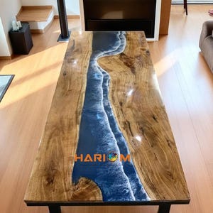 Epoxy Walnut Dining Table Wood and Epoxy Table, Modern Table, Resin Table, Epoxy Ocean Wave Epoxy Kitchen Slab Console Bar Furniture Decors