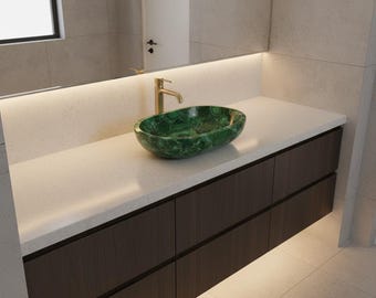 Oval Agate Stone Sink: Handmade Gemstone Bathroom Vessel Basin Countertop Decor
