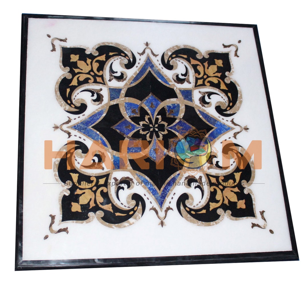 Square Shape Black Marble Kitchen Slab With Marquetry Art Etsy