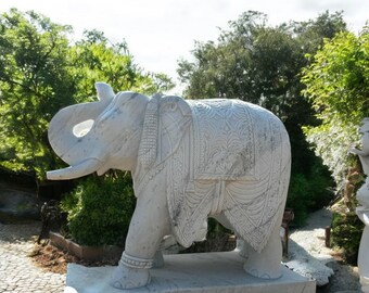 手彫りの白い大理石の象の像（ペア）：風水インテリア - Etsy 日本