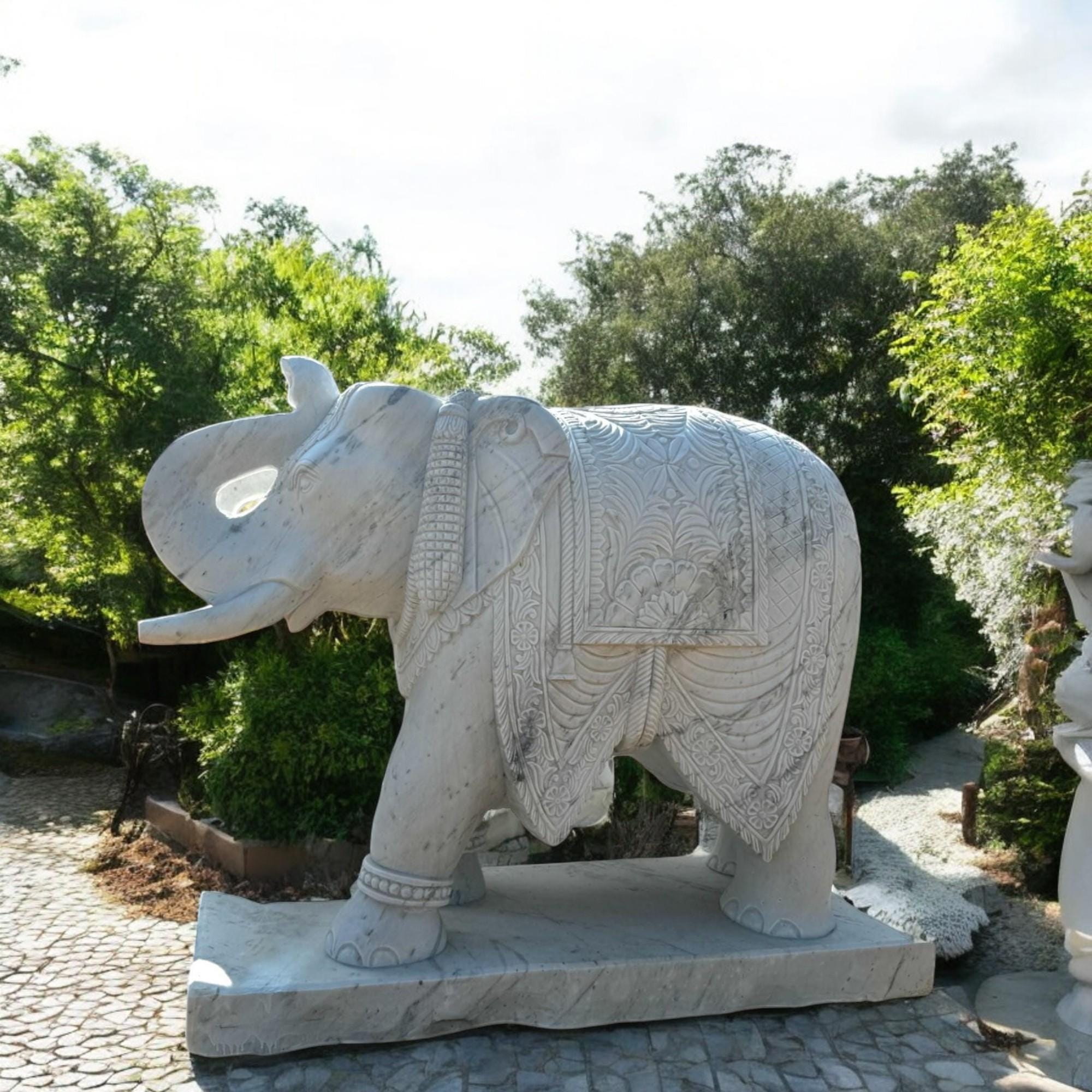 手彫りの白い大理石の象の像（ペア）：風水インテリア - Etsy 日本