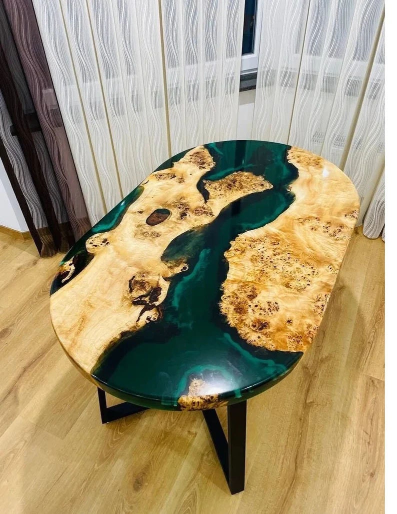  Customized Large Epoxy Table, Blue River Look Resin Dining Table  for 2, 4, 6, 8, Epoxy Coffee Table Living Room Table, Home Decor (16.5  Inches Tall, 36 x 24 Inches) : Home & Kitchen