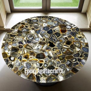Mesa de centro redonda de piedra de ágata, consola de encimera de piedra preciosa de ágata natural, mesa de sala de estar moderna de lujo, muebles decorativos para inauguración de la casa