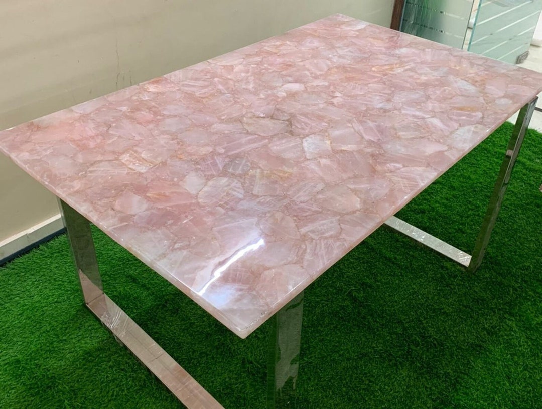 Rose Quartz Dining Table Top Handmade Furniture Countertop Etsy