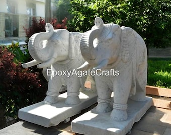 大理石　象の置物 インド】ホワイト大理石 象の置物（鼻の向き 上） :: インド :: アジア
